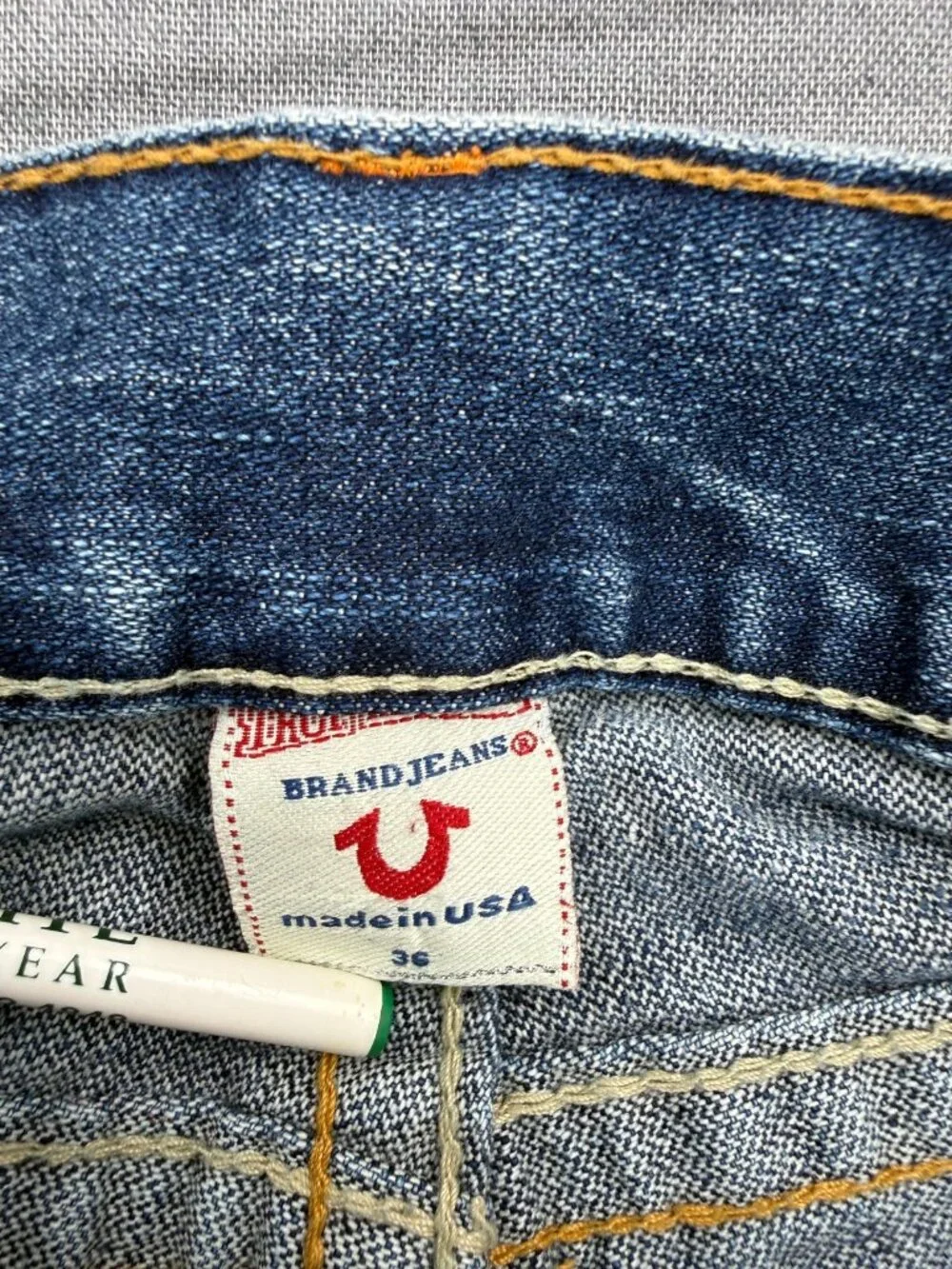 True Religion Joey Big T World Tour Jeans 36x33 Thick Stitch Flap Pockets Y2K